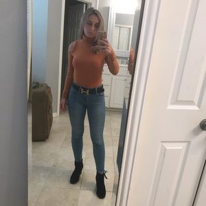 Knit cold shoulder turtleneck